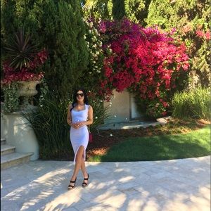 White gorgeous bodycon midi dress with leg slit